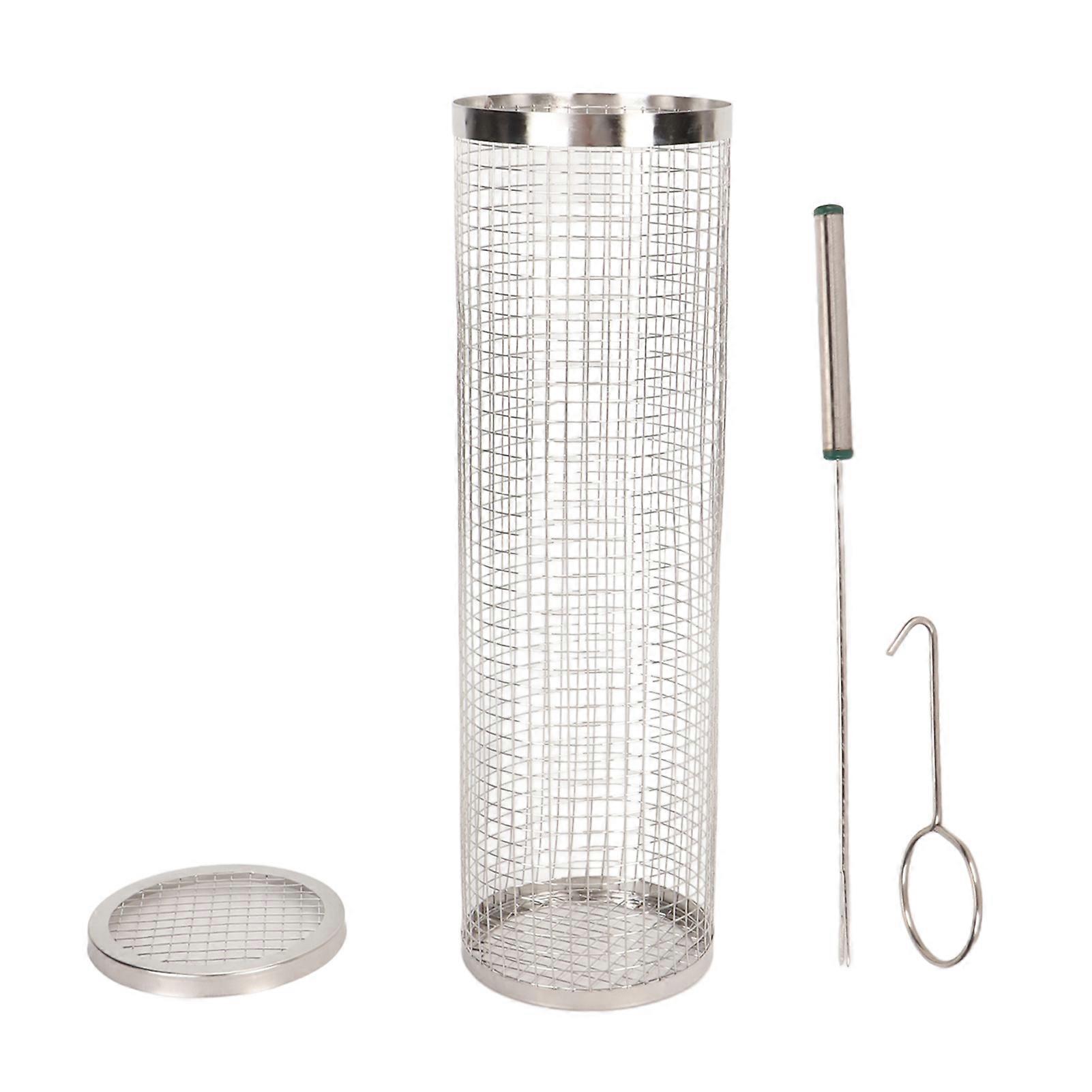 Rolling Grilling Basket Stainless Steel BBQ Grilling Basket Round Grill Mesh Basket for Vegetables Fruits