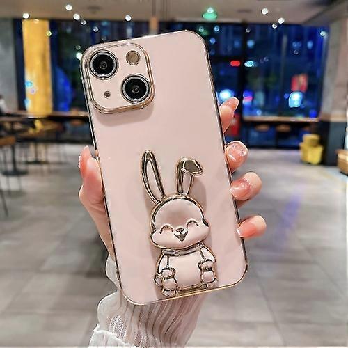 For iPhone 15 Plating Rabbit Holder Mobile Phone Case