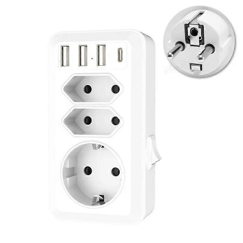 EU Plug Socket With USB Port and 3 AC Outlets ON/OFF Swtich Control Standard Electrical Socket Wall Socket Power Converter Plug