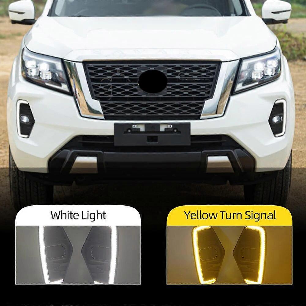 2PCS LED DRL Fog Lights For Nissan NAVARA NP300 2020 2021 2022 Fog Light Fog Lamp Cover Daytime Running Light turn signal