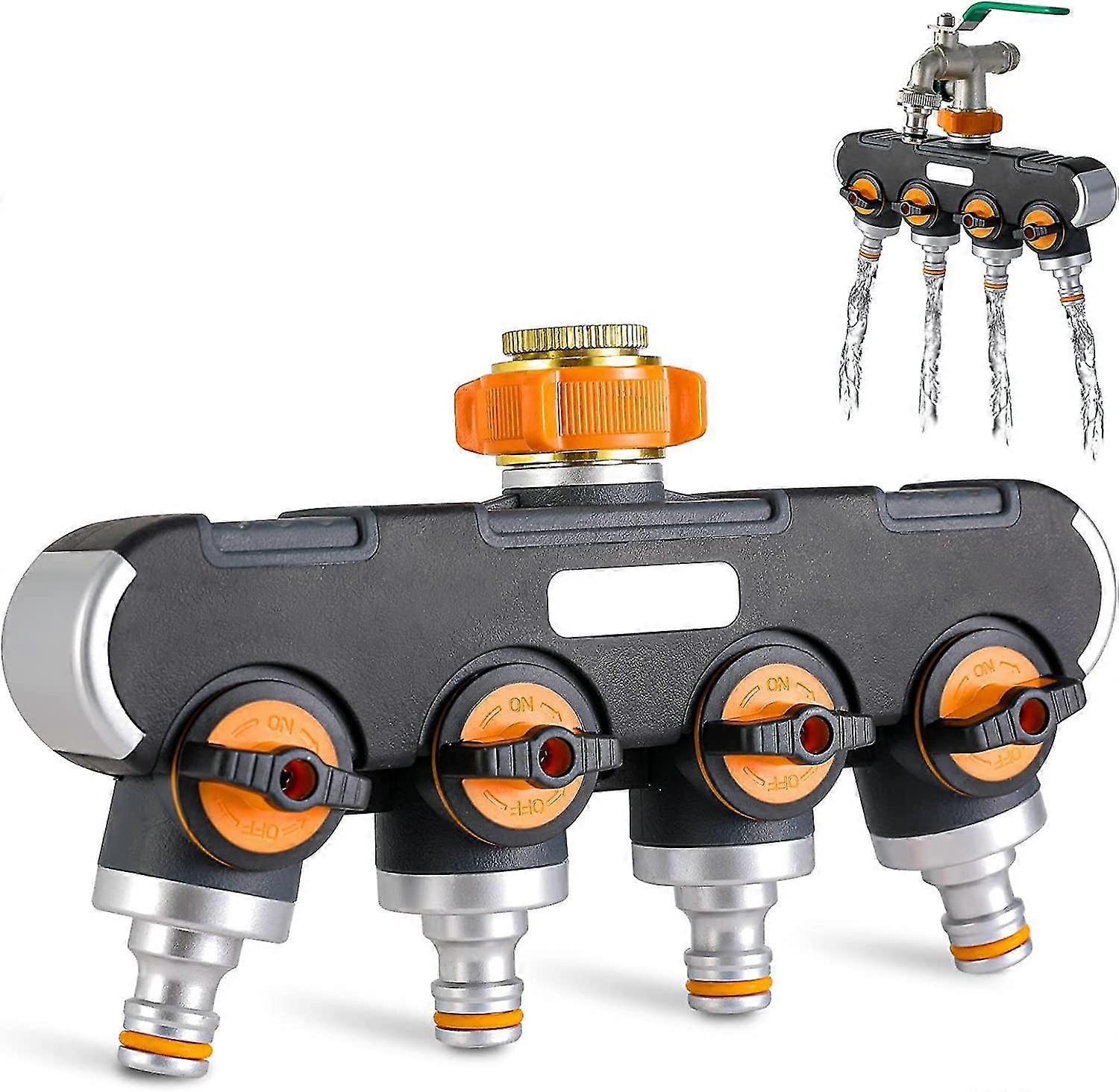 2-Wege-Wasserverteiler, 3/4 "und 1/2" Wasserverteiler mit Adapter für Gartenschlauch Wasserhahn und Wassertimer, Wasserdurchfluss einstellbar und abschließbar für G