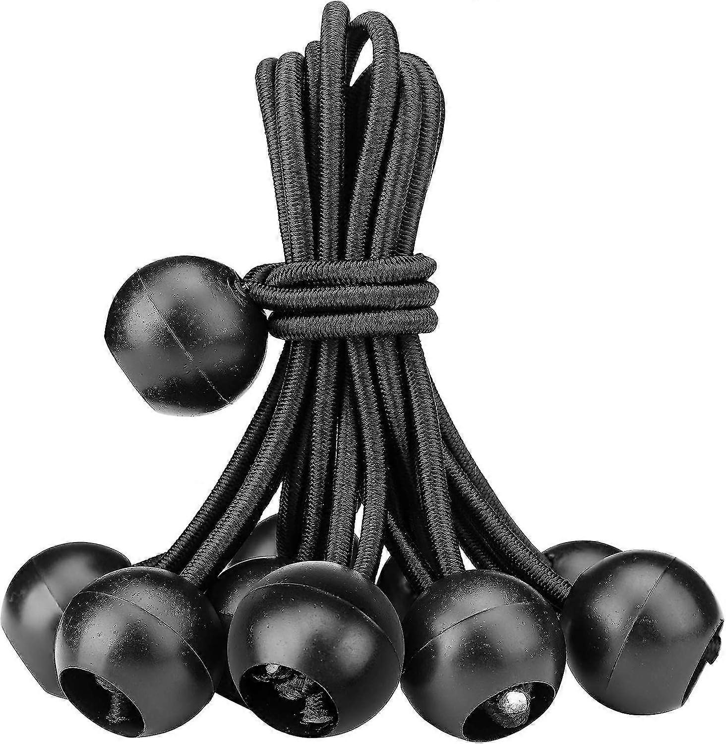 4 Inch Black Bungee Cords With Ball, Tarp Tie Down Cord, 10 Pcs