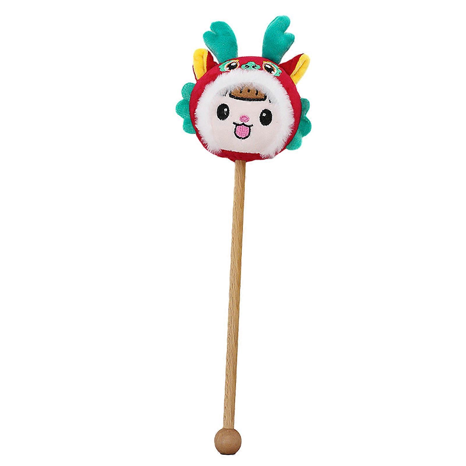 2024 Zodiac Dragon Plush Toy Long Wood Stick Manual Back Massage Hammer Soft Cute Stuffed Animals Doll Dragon Mascot Shoulder Back Knock Stick Hammer