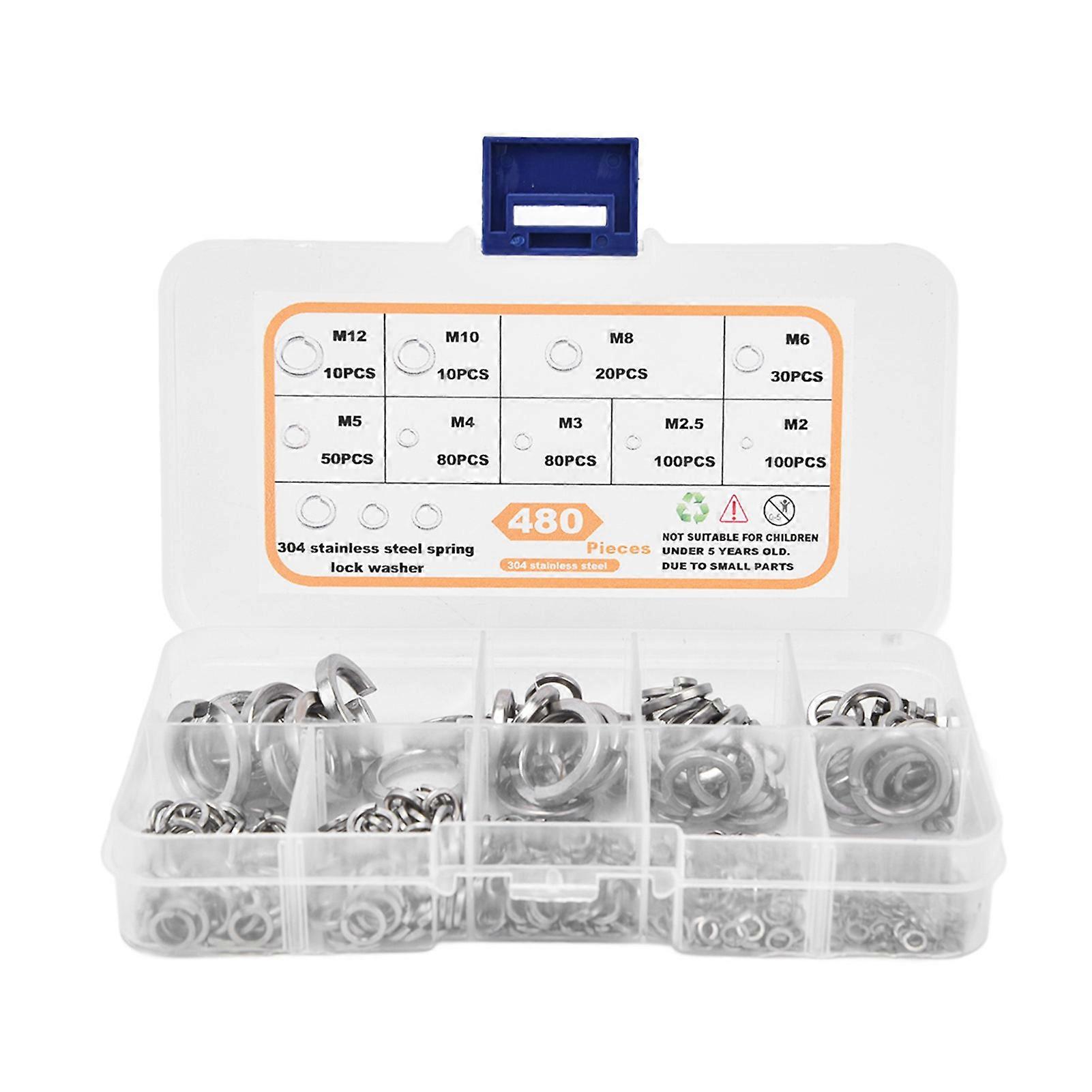 480pcs Flat Washer Acero inoxidable Excelente rendimiento Tighter Sealing Flat Washer Assortment Kit