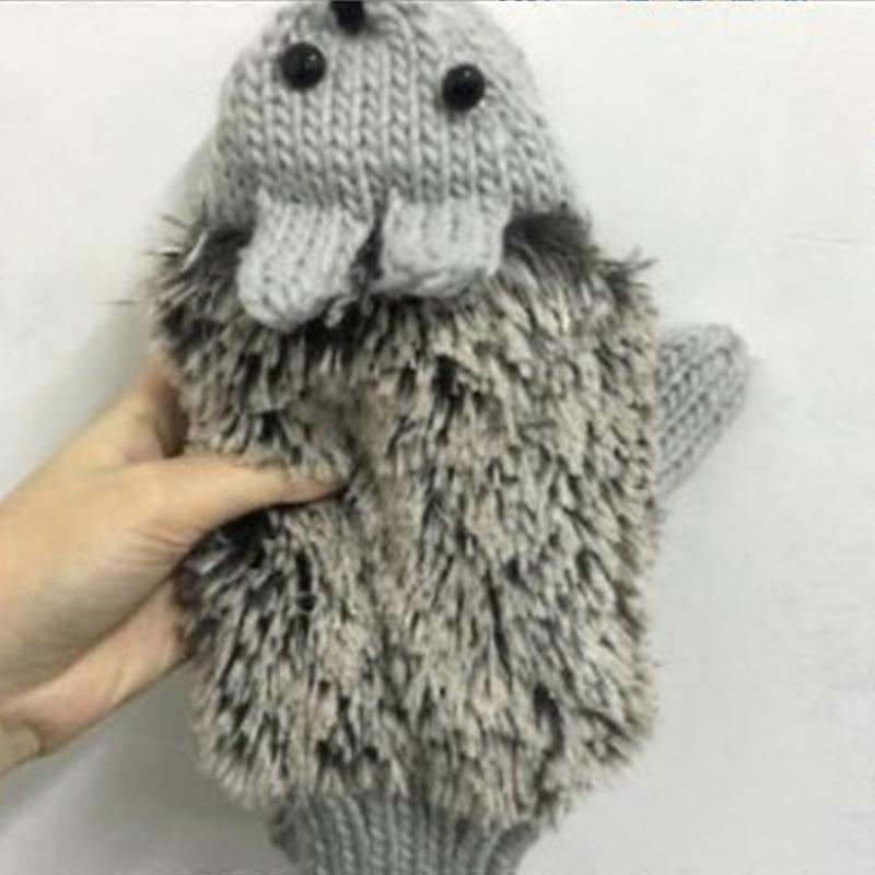 Ladies Hedgehog Shaped Fingerless Thick Mittens Knitted Gloves