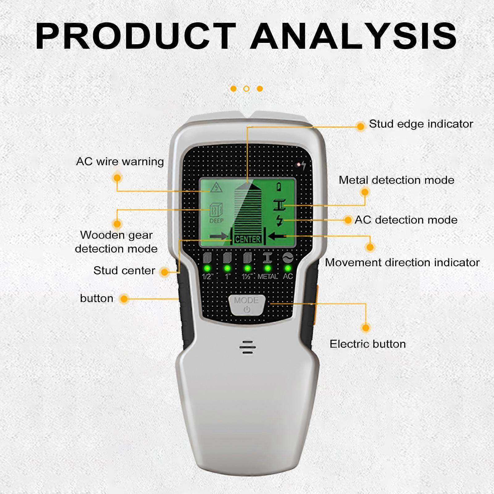 SH501 5-in-1 wall detector detects the center of wooden stems, metal positions and live wires in walls made of wood and gypsum boards/warning function