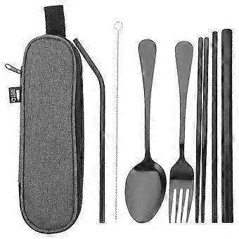 1 uppsättning bärbar köksredskap set resor picknick camping porslin gaffelsked sax sax med förvaringspåse