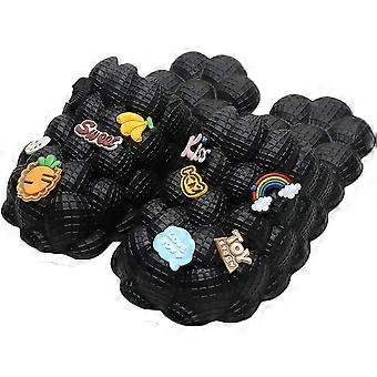 Slippers Dames Zomer Comfortabele Massage Bubble Sport en Outdoor Sandalen Strand Antislip Huis Slippers Douchemat Dikke Bodem Wastafel Zwart
