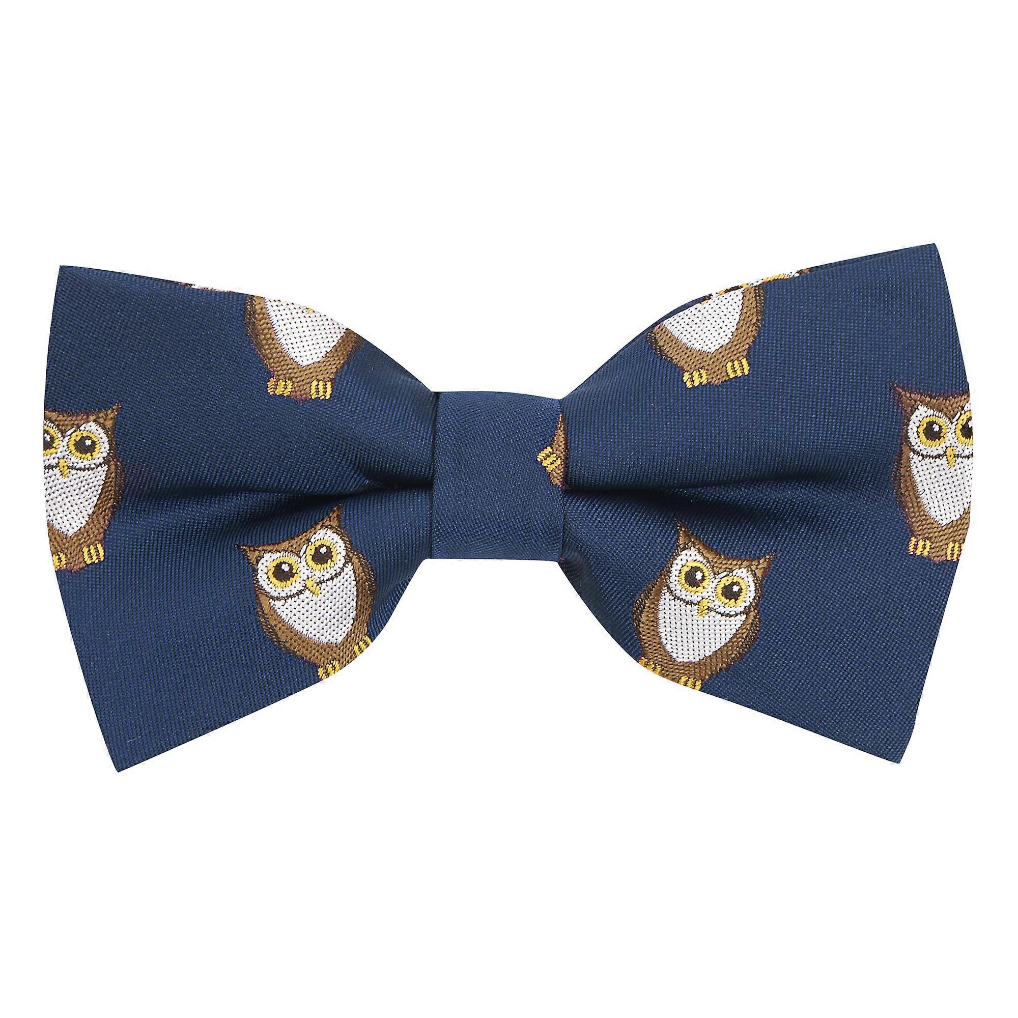 Navy Blue Owl Embroidered Bow Tie