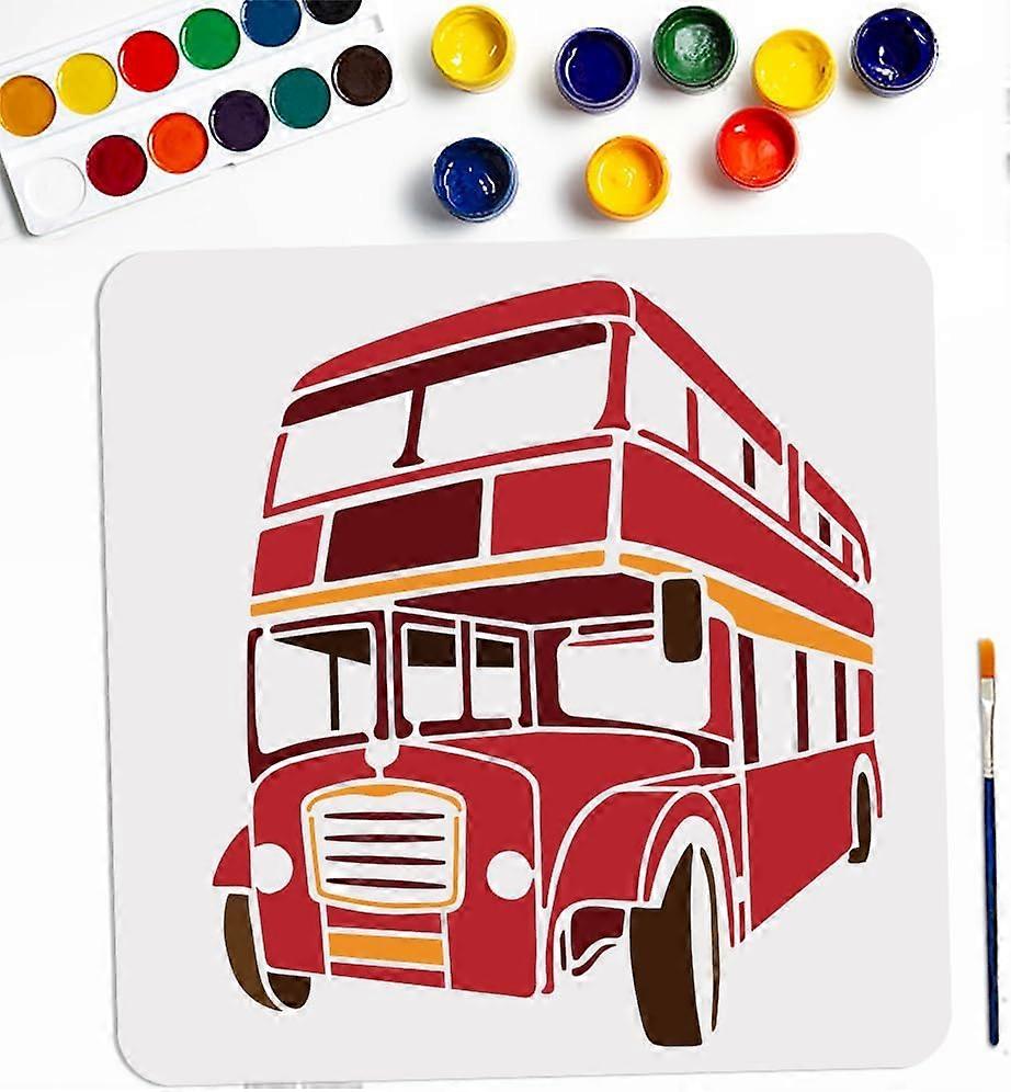 Retro Bus Stencil Template 11.811.8inch Large Double-Decker Bus Car Stencil with Paint Brush Reusable City Traffic Car Drawing Templates for Furniture