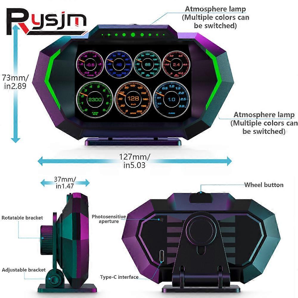 P24 Car Head Up Display with Alarm Dual System OBD2+GPS Water Temp Turbo Press Speedometer HUD Slope instrument Car Accessory
