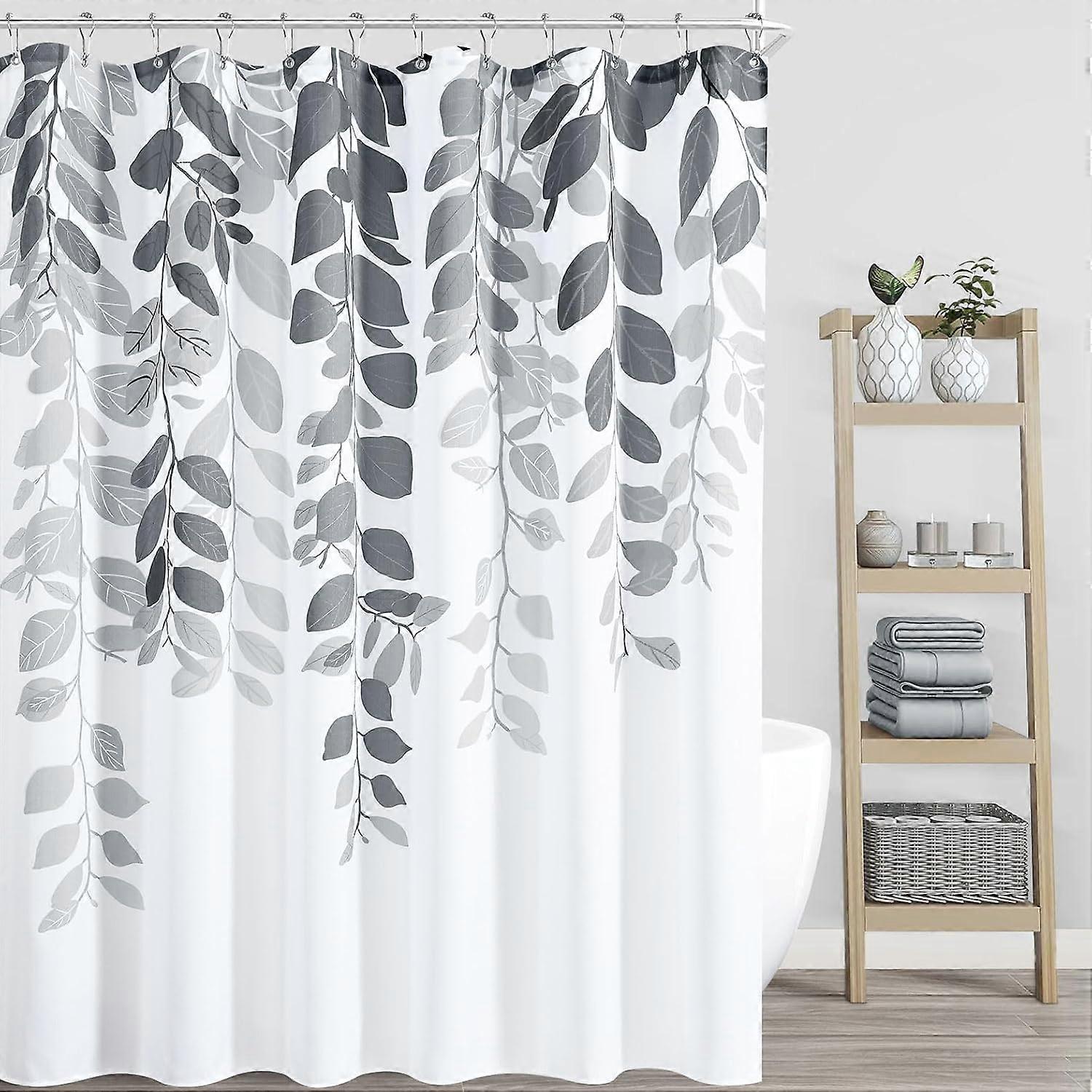 BOODII Gray Botanical Shower Curtain for Bathroom Eucalyptus Shower Curtains Floral Watercolor Natural Bath Curtain Set Light Gray Leaves Spring Garde