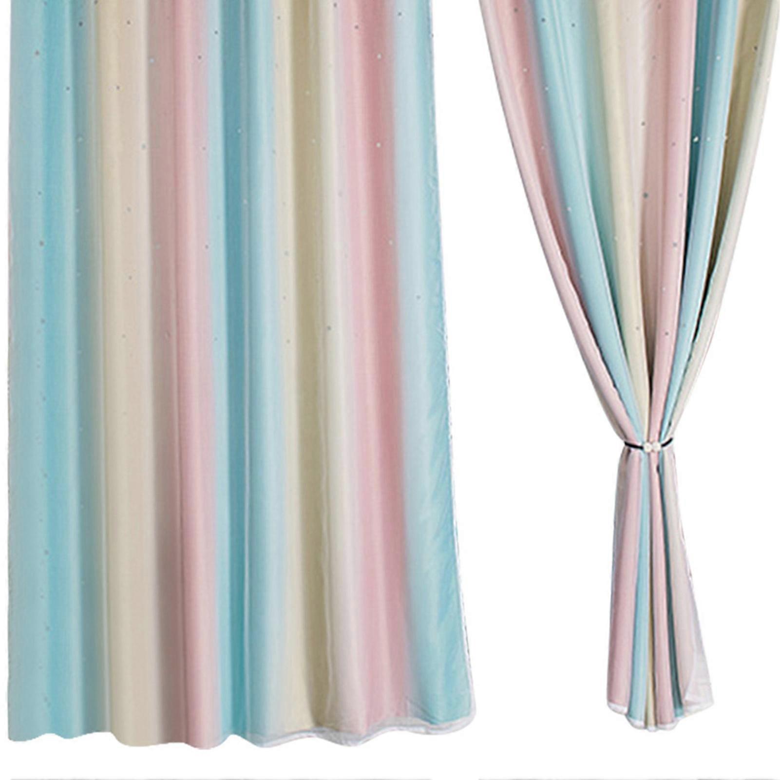 Polyester Double Layer Window Shade Curtain Light Blue Bedding Room Decoration