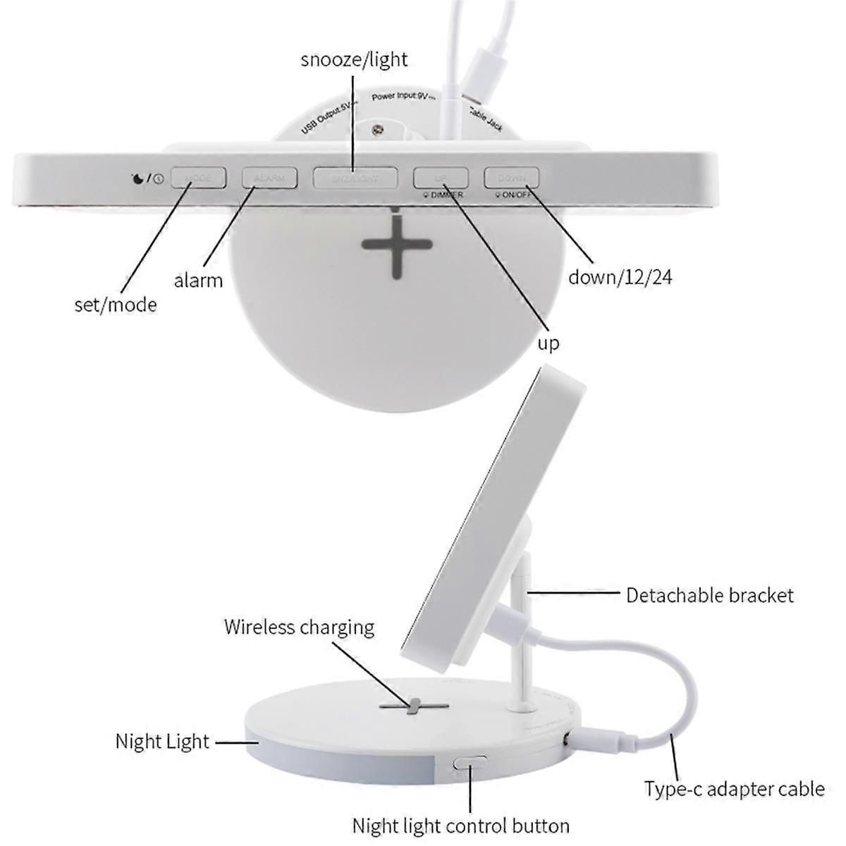 Digital Alarm Clock with Wireless Charging, Mirrored LED Clock for Bedroom Decor, for Home, Bedroom
