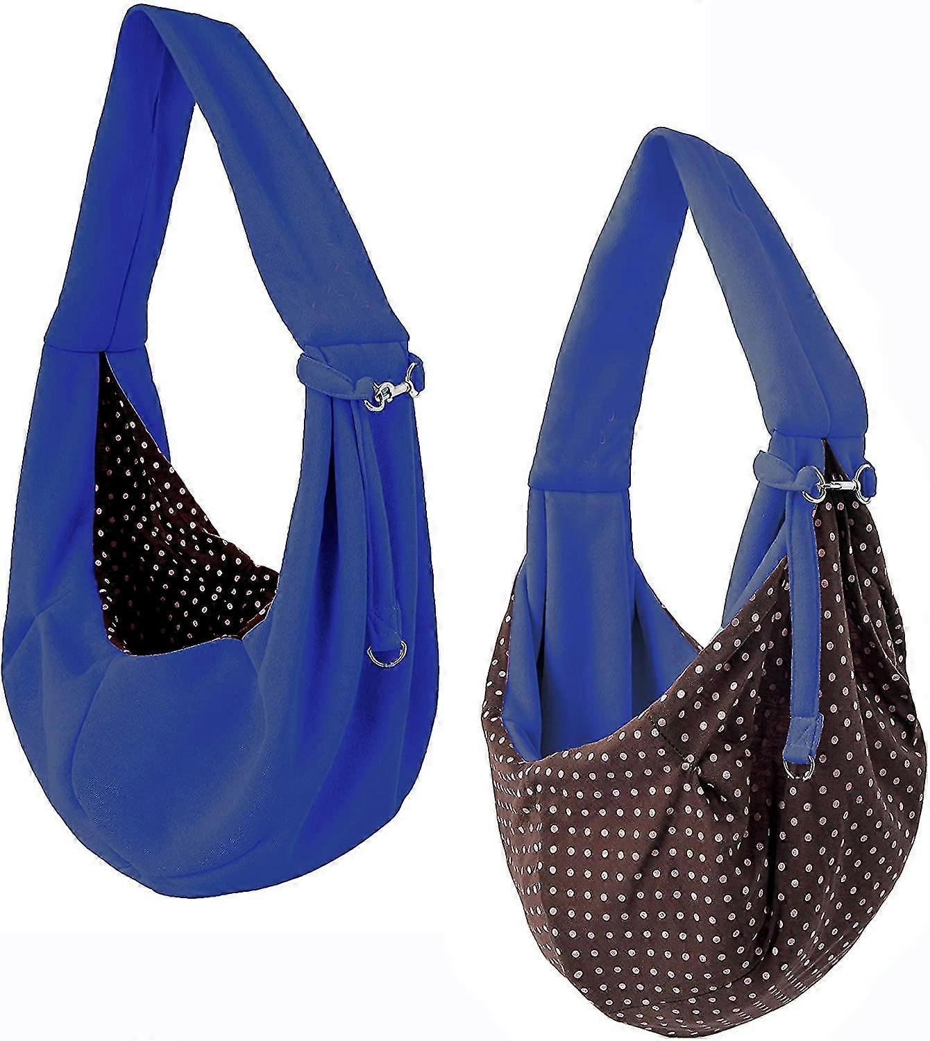 Dog Cat Sling Carrier Hands Free Reversible Pet Bag Soft Pouch Tote Designblue