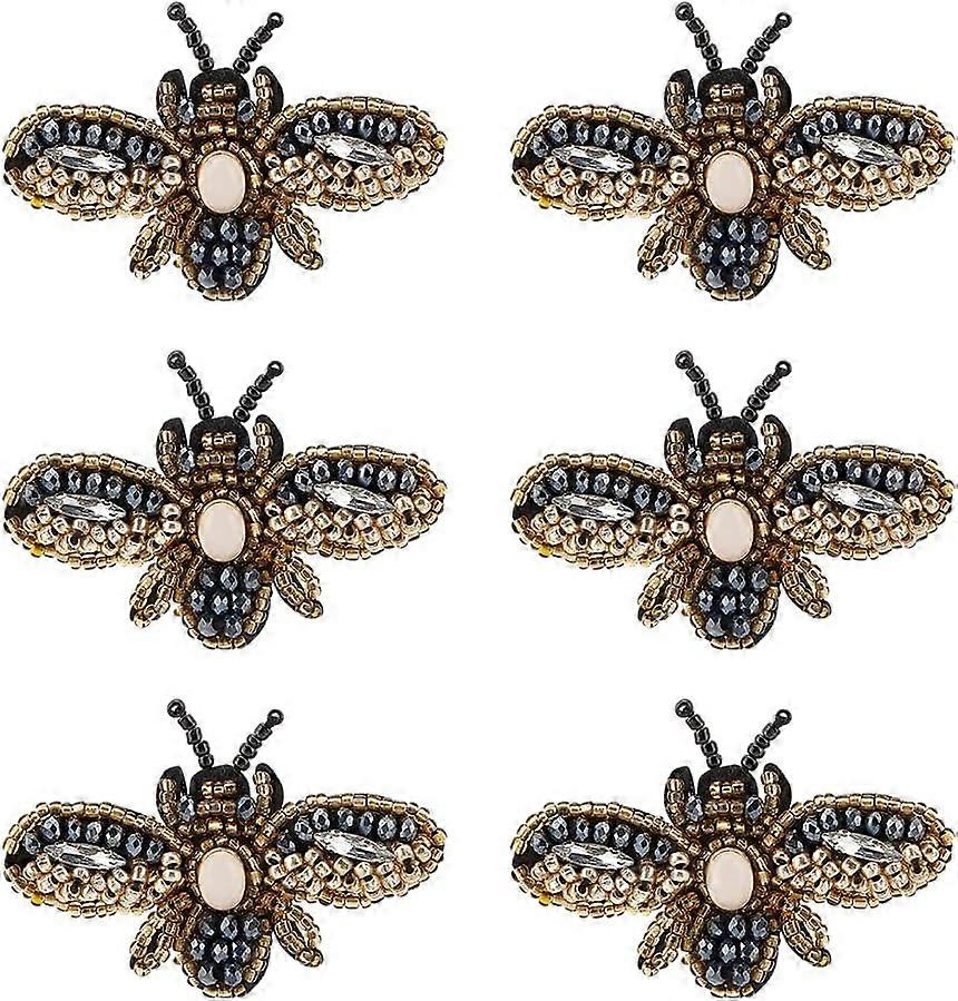 6pcs Delicate Beaded Little Bees Applique Patch Embroidered Badge Patch Sew On Patches DIY Decorative Patches Applique Patch for Dress Jeans DIY