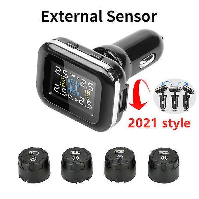 Car TPMS Tire Pressure Monitor System Alarm Cigarette Lighter USB Display Auto Security Sensor decoration accessories