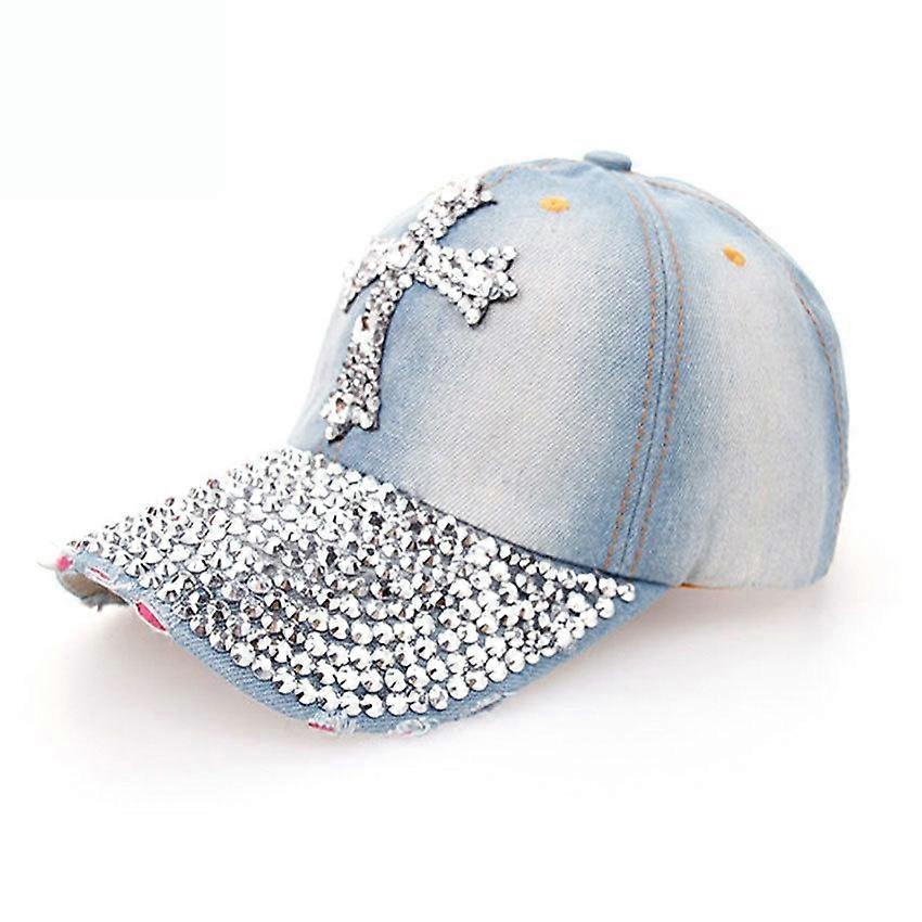 Cut Vase Denim Baseball Cap Bling Rhinestone Snapback Hat Gorra