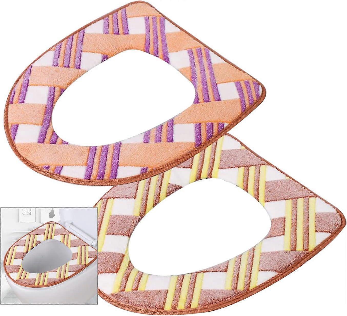 2 Pieces Premium Toilet Seat Cushion with Velcro Soft Thickened Toilet Seat Washable and Reusable - Plaid
