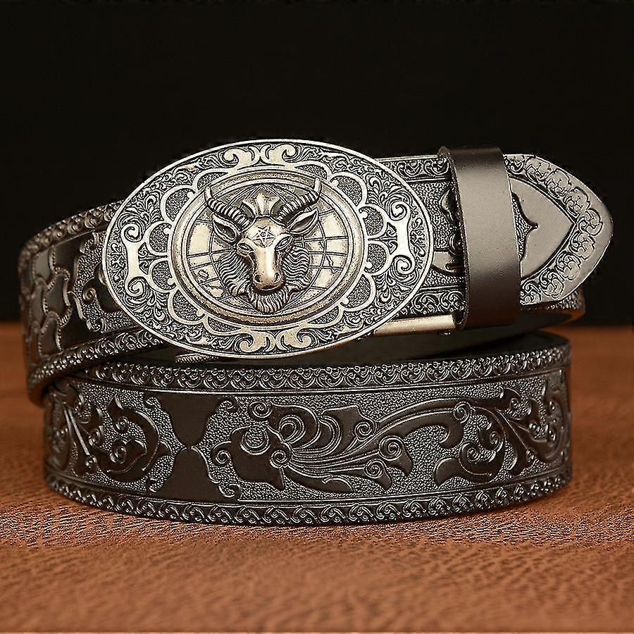 Animal Sheet Styling Genuine Leather Belt High Quality Belts For Men Belts Black Silver Buckle