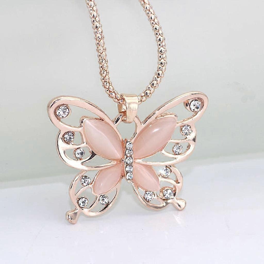 Fashion Long Charm Pendant Women Rose Opal Chain Necklace Gold