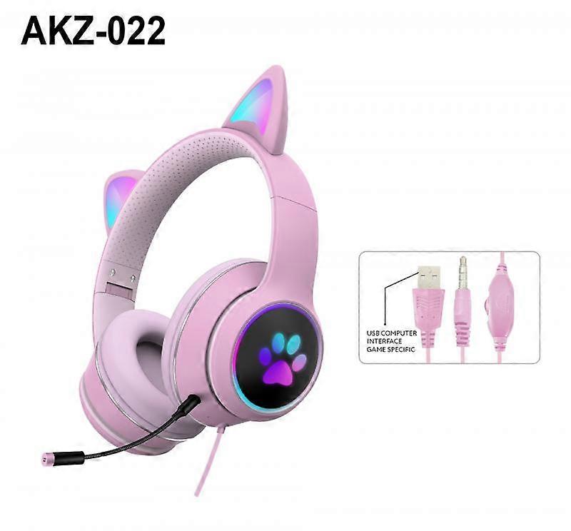 Led Lighting Plug-in Headset Cat Ear Usb Single Hole 3.5mm Interface Wired Headphones 7.1 Channel Over-head Headset Cute Akz-022