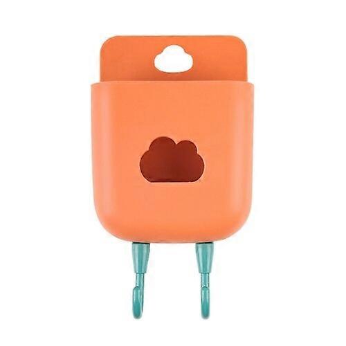 صندوق تخزين مزدوج مثبت على الحائط بدون ثقب ثقب تلفزيون جهاز تحكم عن بعد تخزين الهاتف قابس الهاتف حامل حائط شحن خطاف متعدد الوظائف (برتقالي مع خطاف)