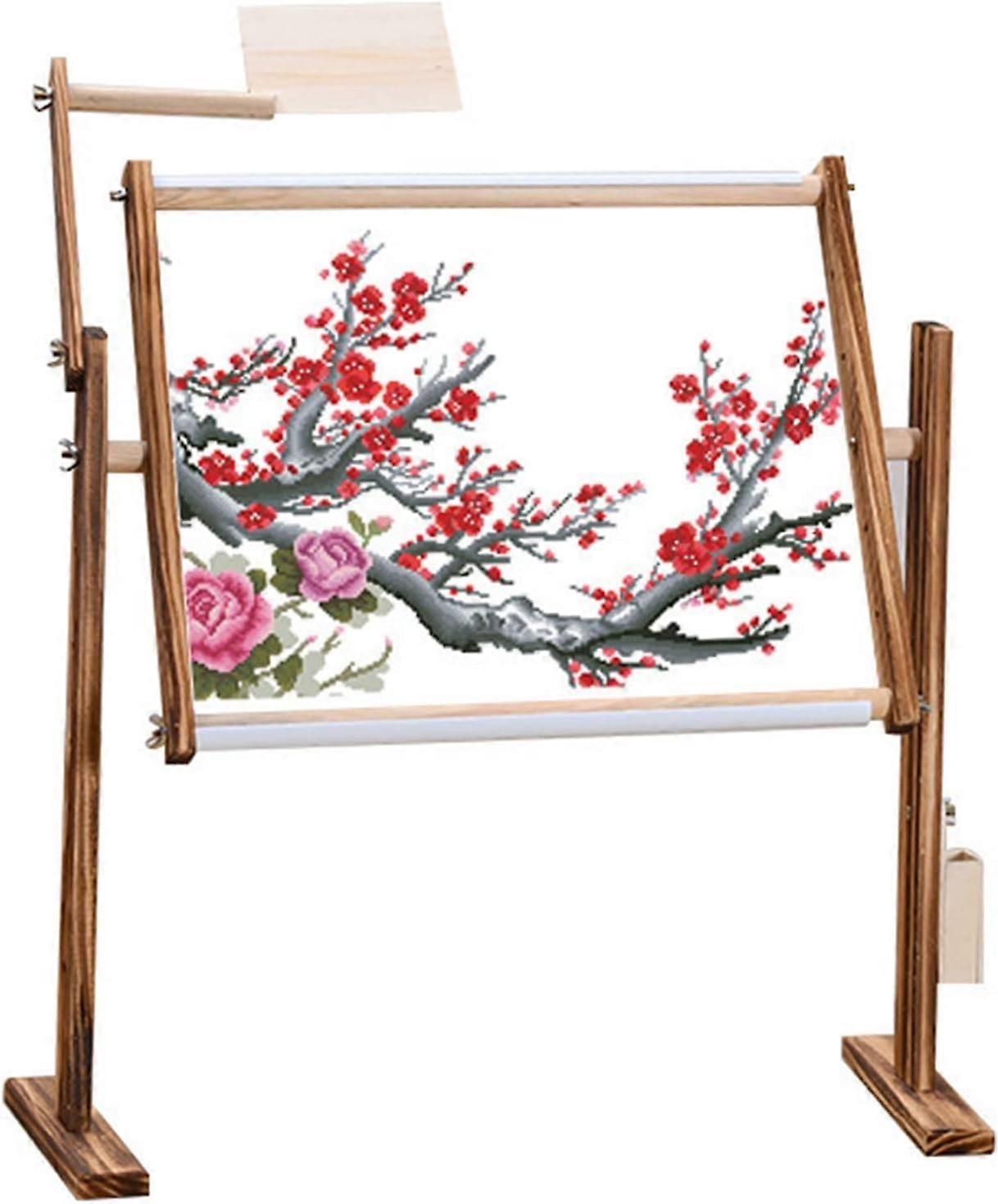 Adjustable Cross Stitch Frame Stand, Needlework Table Pine Wood Adjustable Height Quilting Frame Embroidery Stand With Accessories Kit For Home