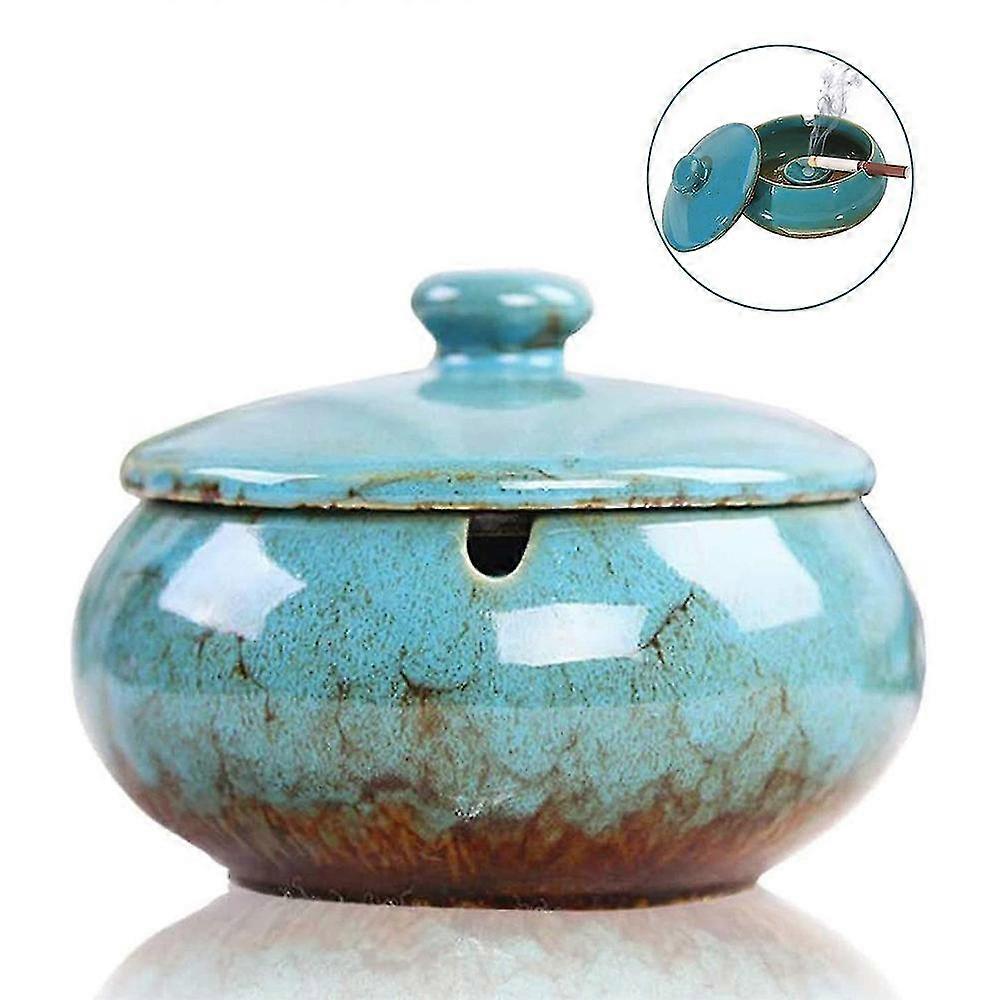 Ceramic Ashtray With Lids, Windproof, Cigarette Ashtray For Indoor