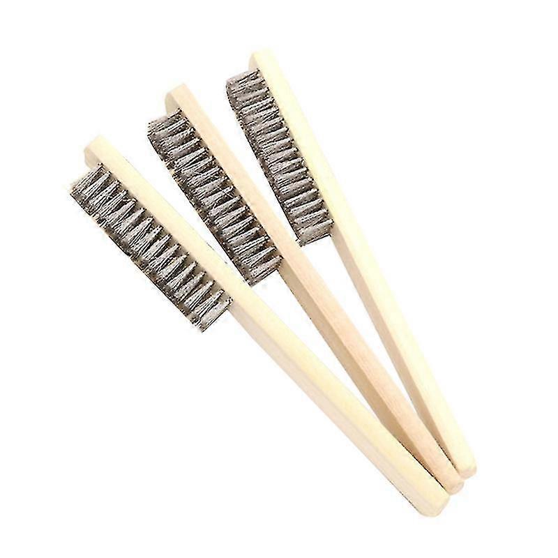 Wire Scratch Brush For Cleaning Rust With Long Curved Wood Handle, 3 Pieces-r