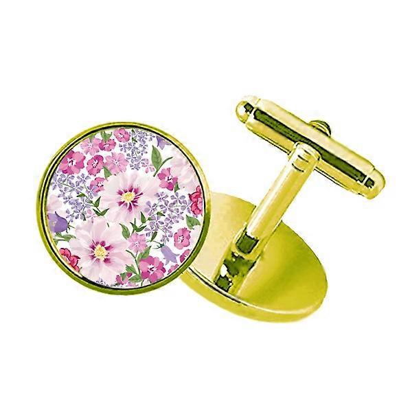 花の海の描画アートスタッズビジネスメタルカフリンクスゴールデン