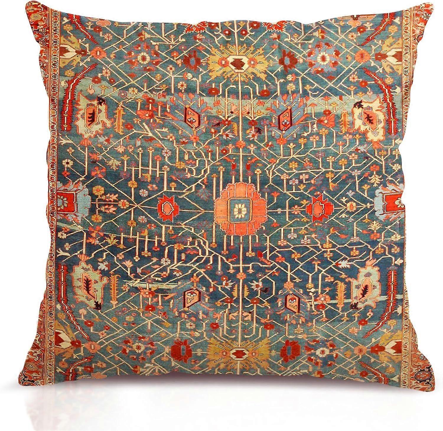 Boho Red Throw Pillow Covers 18x18 inch, Bohemian Carpet Double Sided Pattern Soft Plush Cushion Cover for Couch Sofa Bed Decorative, Only Pillowcase