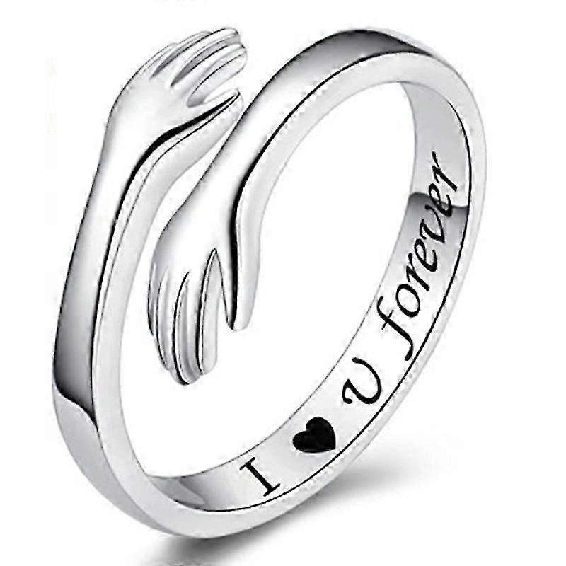 Câlin Bague en argent sterling 925 Anneaux Câlin Main Bijoux Couple Câlins Doigt Bague Réglable Meilleur Ami Bagues Amitié Zircon Cadeaux de la Saint-Valentin f