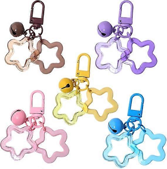 5 Pcs Star Keychain,Candy Color Acrylic Pentagram Key Chain Cute Stars Bell Keychains Stars Charms Pendant Keychain Clip Five Pointed Star Key Chains