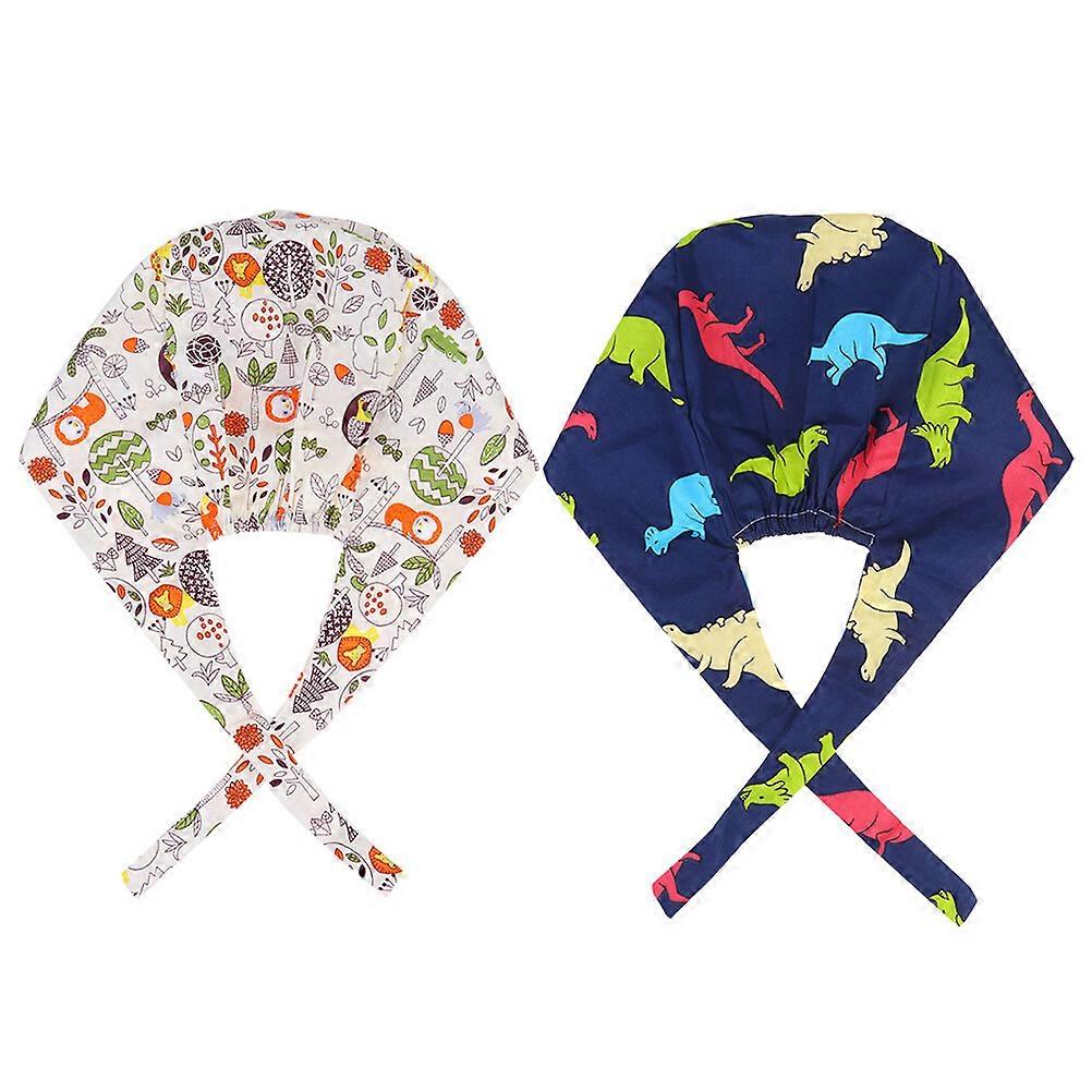 2 Pcs Berets Men Cover Headcloth Absorbent Sweat Surgeons Cap Unisex Adjustable Pharmacy Hat Print Uniform Hat Unisex Scrub Cap