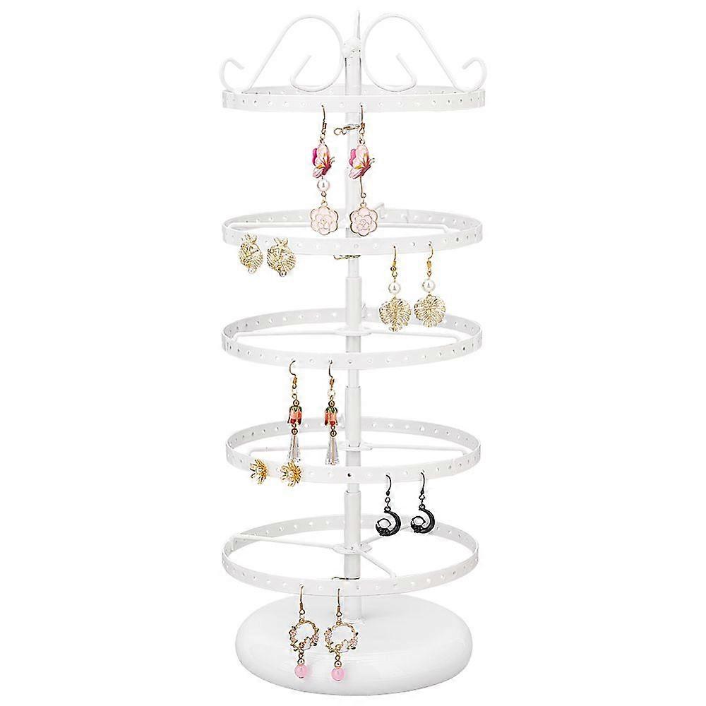 5-Tier Round Rotatable Iron Earring Display Tower Stands Tabletop Earring Organizer Holder White 16x40cm