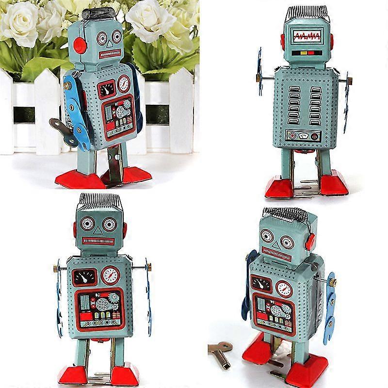 Vintage Mechanical Clockwork Wind Up Toys Walking Radar Robot Tin Toy
