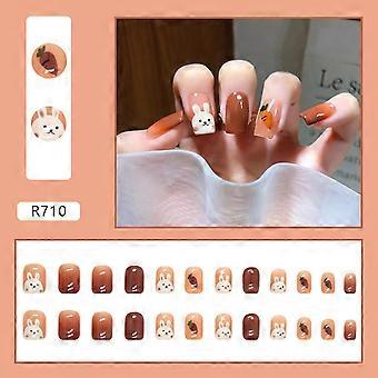 Unhas postiças de cenoura de coelho fofo fáceis de aplicar e remover modelos de cola de unhas postiças