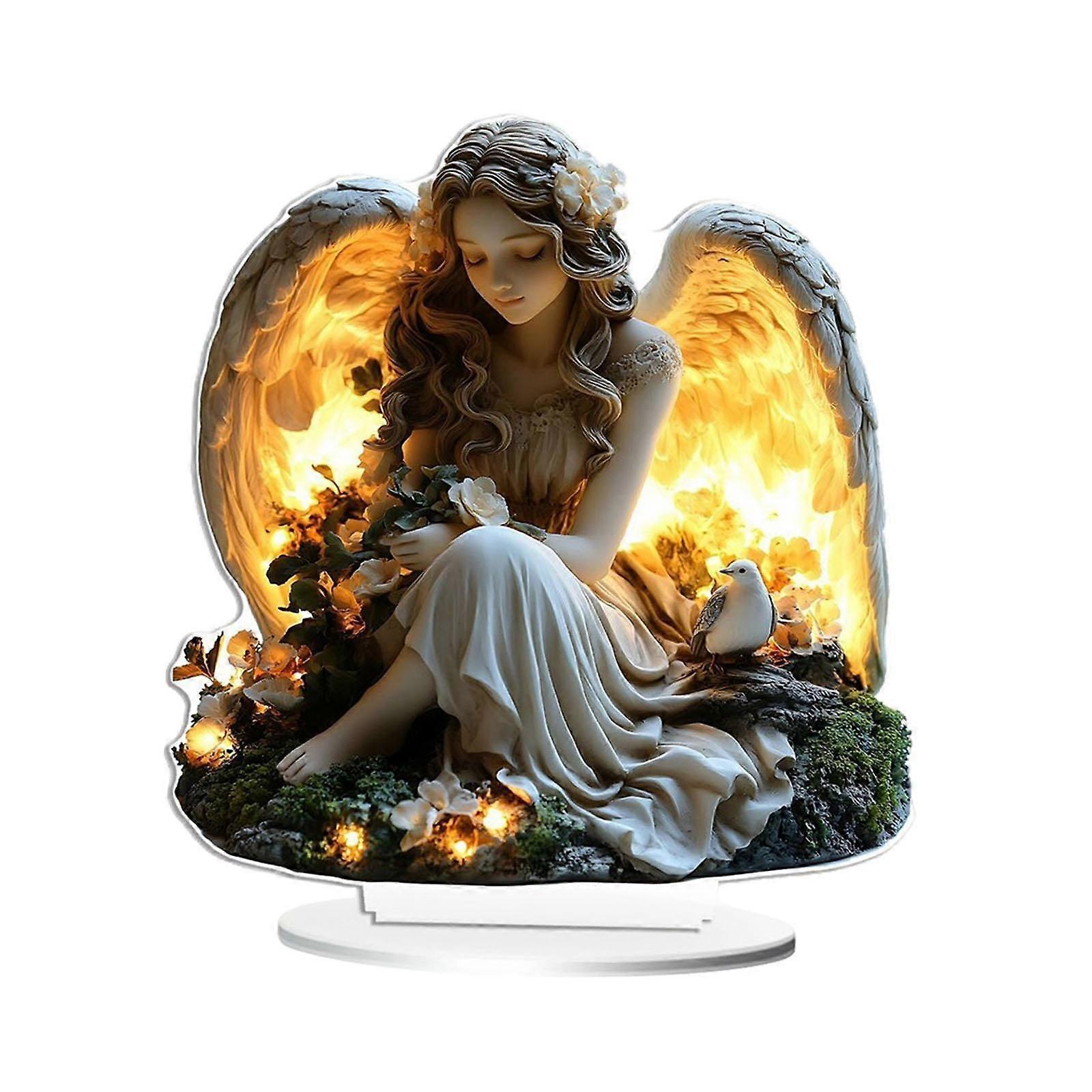 Romantic Angel with Wings Table Ornament Versatile Accessory 2D Flat Acrylic Style A