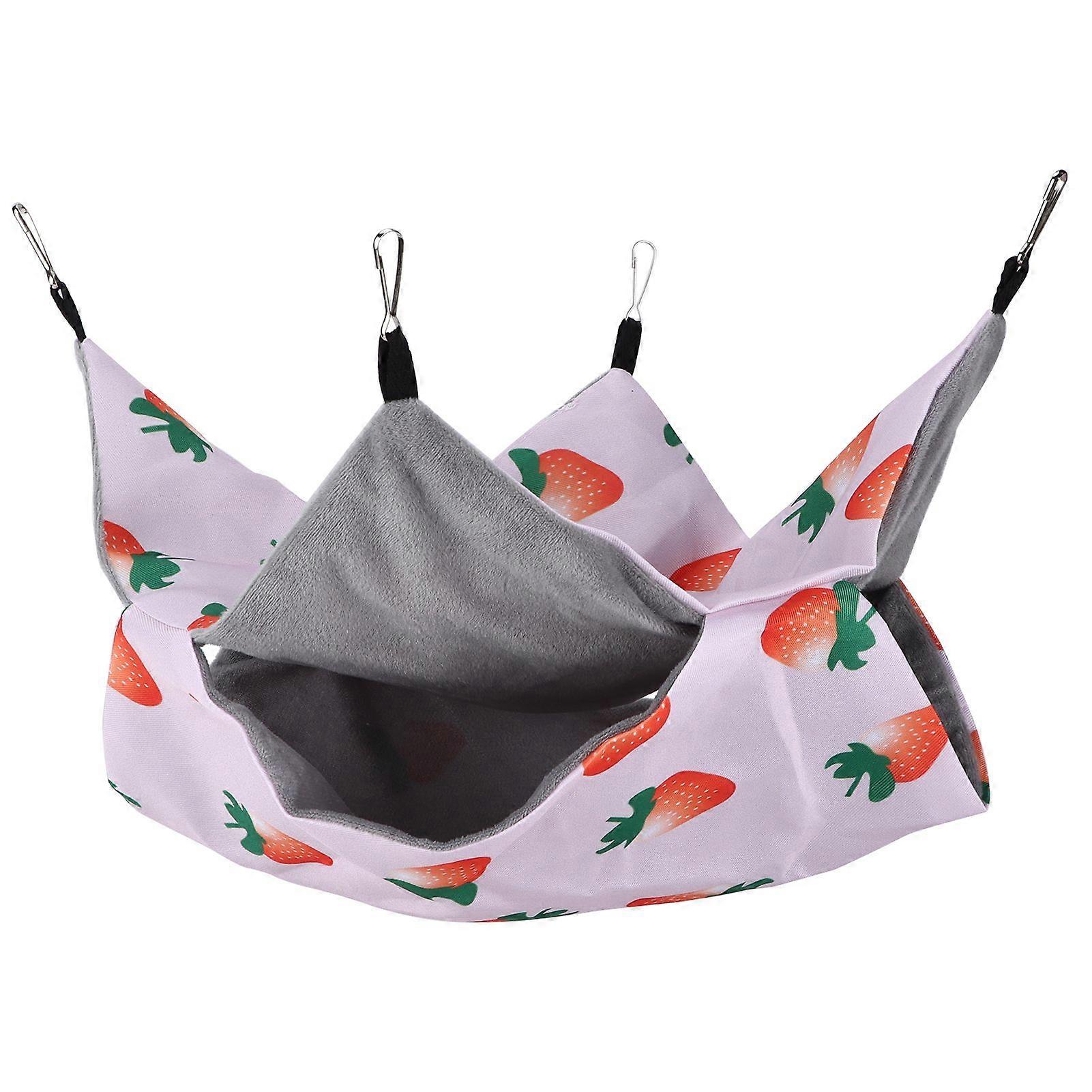 Pet Hamster Hanging Hammock Summer Double Sided Hammock Suitable for Parrots Rabbits Mice SquirrelsL Strawberry