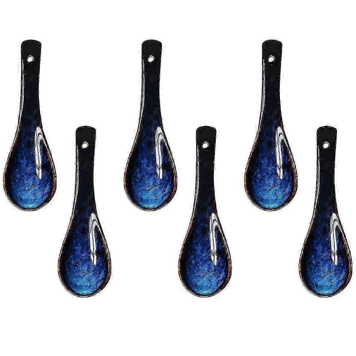 6 porcelain soup spoons, used for serving cereal, ramen, and rice noodles (porcelain, Aurora)