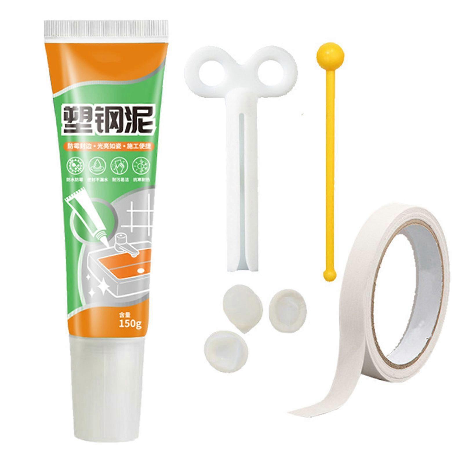 1/2 Sets 150G Tile Grout Repair Kit with Finger Cot Tape Squeezer Ball Stick Fast Drying Waterproof Kitchen Bathroom Toilet Sink Floor Tile Repair Fil