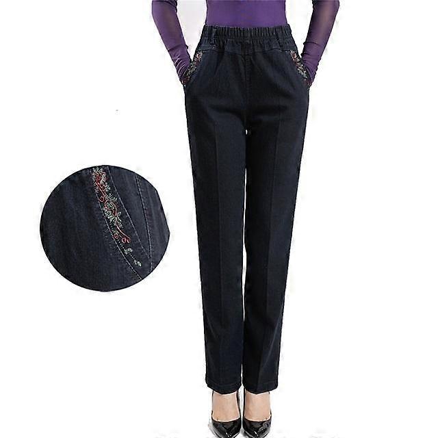 Middle-aged and Elderly Jeans Spring Straight High Waist Elastic Loose Jeans Women