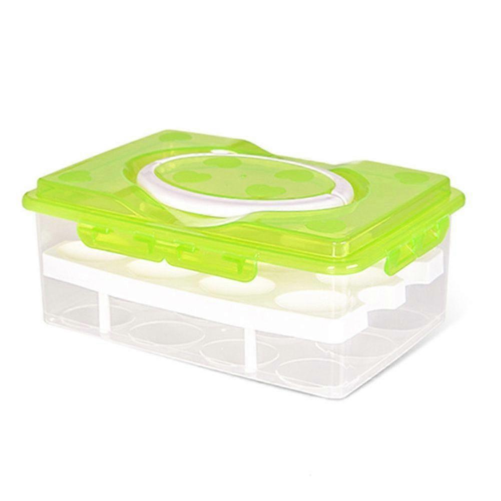 Double Layer 24 Grids Eggs Storage Box Case Holder Container Organizer for Kitchen (Green)