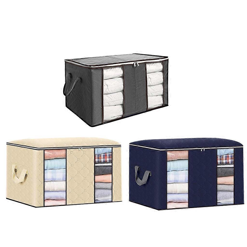 Foldable Clothes Storage Bag Double Zipper Design Convenient Practical Home Quilt Organizer with Handles Easy Carrying  grey