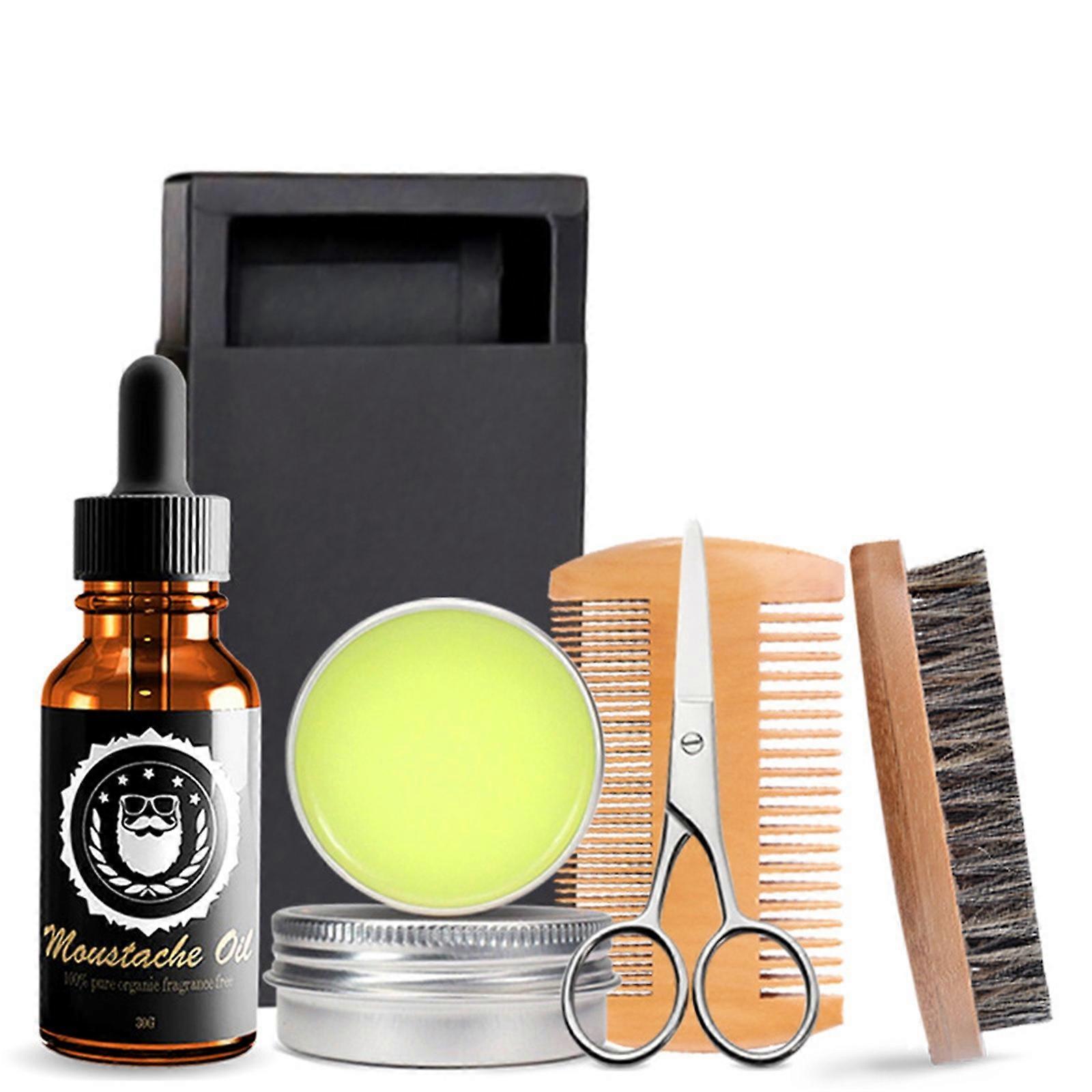 Men's Beard5PCS Set Beard Cream Beard Oil Double-sided Comb Brush Beard Scissors