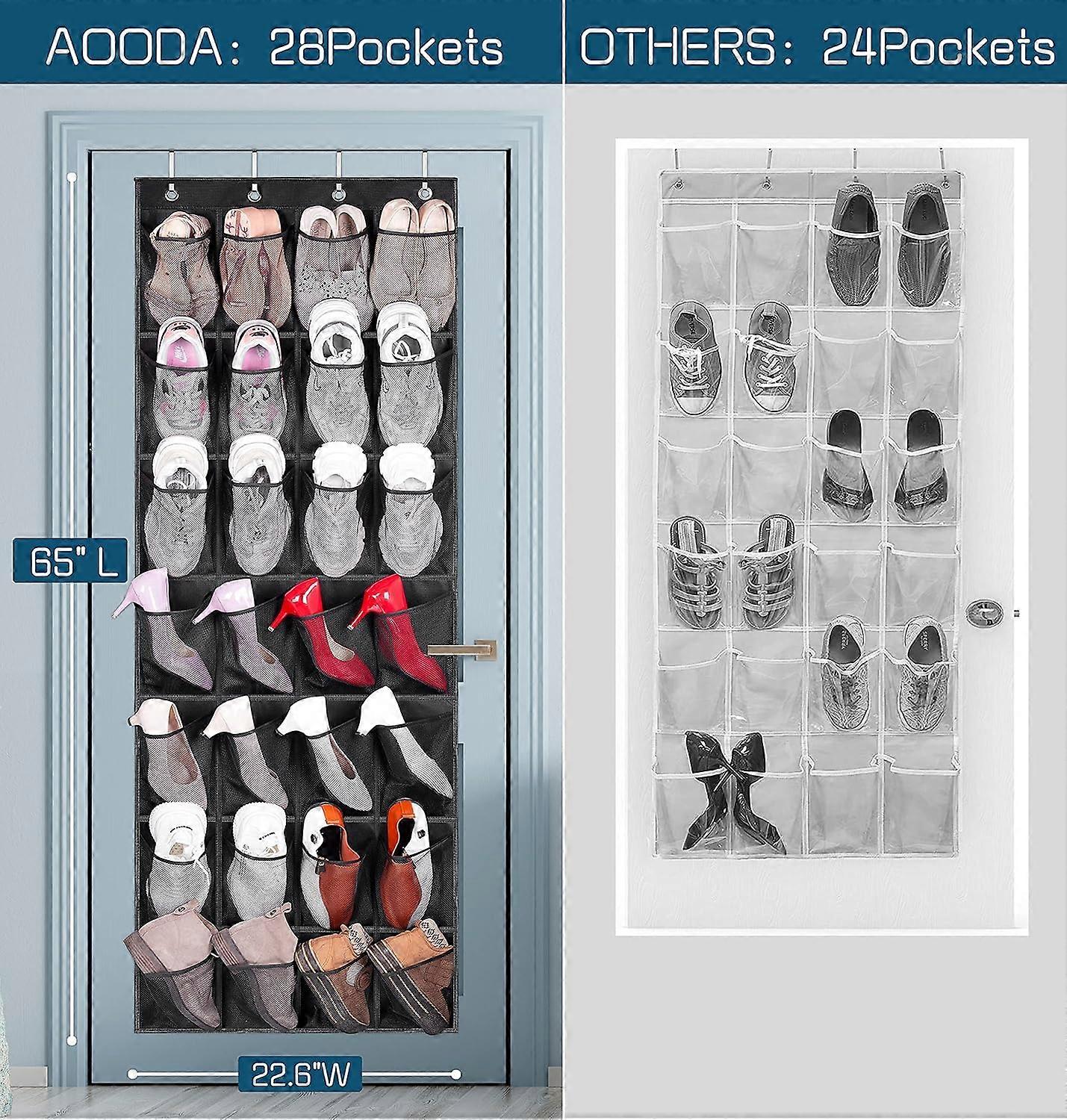 Large Shoe Rack with 28 Mesh Pockets for Wardrobe Storage, Adjustable Height, Space-Saving Organizer in Grey