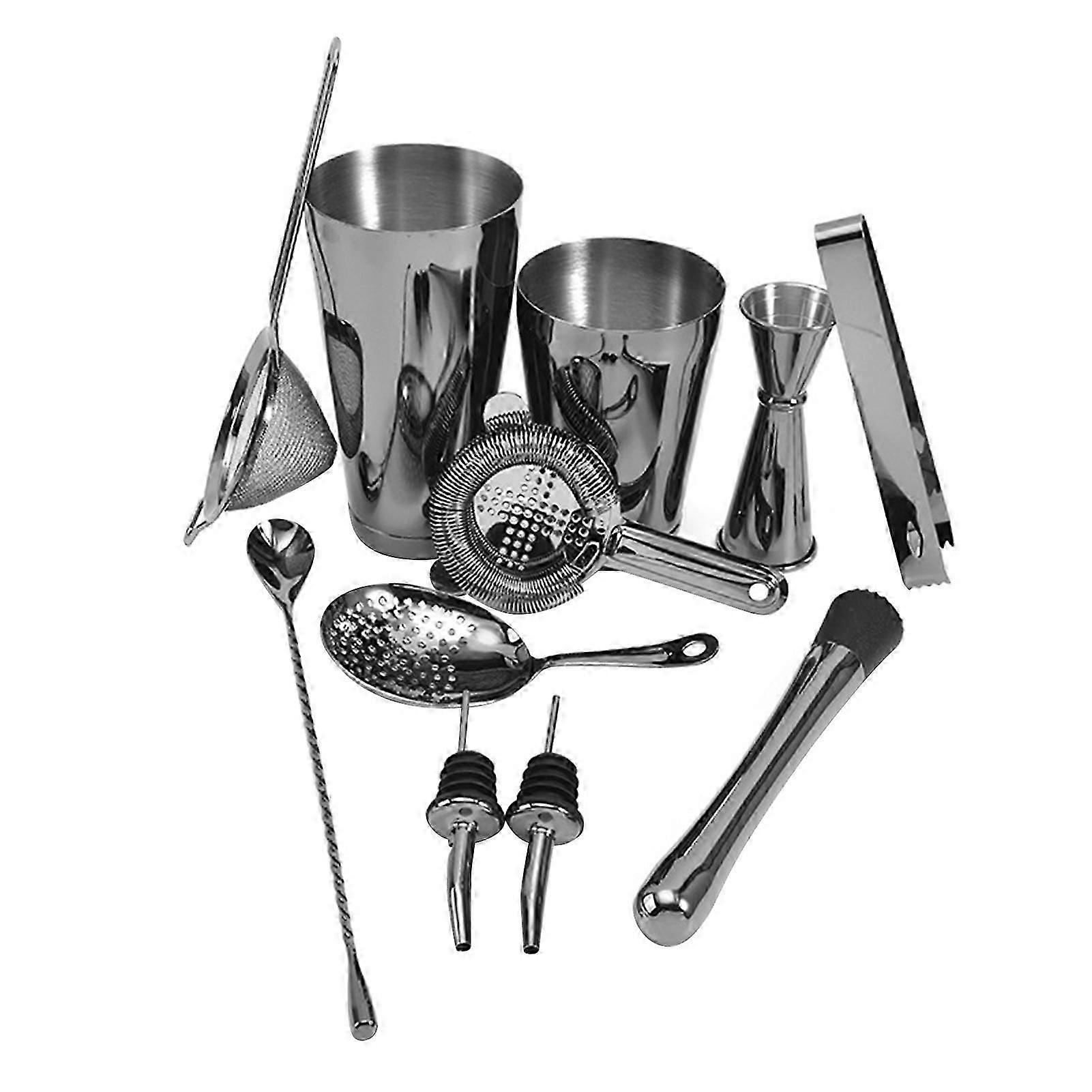 11 PCS Cocktail Shaker Set with Boston Shaker Cup and 3 Different Strainers Stainless Steel Cocktail Mixology Kit with Bartender Shaker Jigger Liquor
