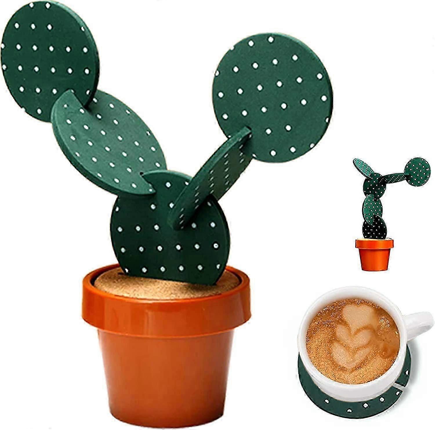 Set of 6 DIY Funny Coasters for Drinks with Holder,Novelty Coasters Cactus Gifts for Bar Home Decor (Green with Point)