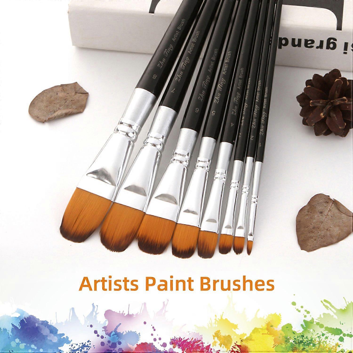8pcs Paint Brushes Set Filbert Tips Nylon Hair Paintbrushes for Students Adults Artists Acrylic Oil